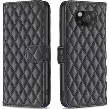 4U Sky Xiaomi Için Poco X3/x3 Nfc/x3 Pro Matte Pu Deri Deri Telefon Cüzdan Standı Kılıf Rhanmombus Baskılı Koruyucu Kapak Black (Yurt Dışından)