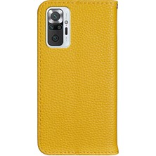 4U Sky Retro Stil Litchi Doku Metal Manyetik Manyetik Toka Deri Kasa Kartı Yuvaları Xiaomi Için Telefon Kabuk Kapağı Note 10 Pro 4g (Hindistan)/4g (Global) -Yellow (Yurt Dışından)