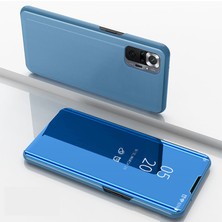 4U Sky Xiaomi Için Kaplama Ayna Yüzey Deri Kılıfı Redmi Note 10 Pro (Hindistan)/redmi Note 10 Pro 5g/redmi Note 10 Pro Maksimum Pencere Telefon Stand-Blue (Yurt Dışından)