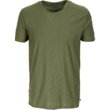 Ncs Erkek Haki Slim Fit Bisiklet Yaka Dokulu Kumaş %100 Pamuk T-Shirt Jeans 1135