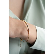 Nereze 925 Ayar Gümüş Gold Kaplama Simli Dorika Toplu Bileklik