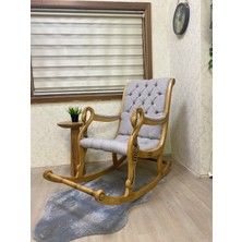 Asedia Vintage Kuğu Naturel Taş Rengi El Oyması Ahşap Sallanan Sandalye Dinlenme Koltuğu Berjer