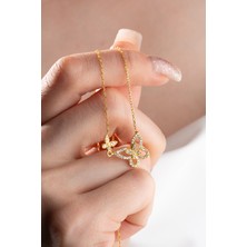 Nereze 925 Ayar Gümüş Gold Uçuşan Çift Kelebek Kolye