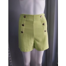 ModaFia Fıstık Yeşili Düğme Detaylı Şort