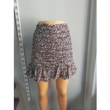 ModaFia Çiçek Desenli Fırfırlı Etek