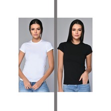 Sevim Kadın Bisiklet Yaka Basic T-Shirt 2'li   Paket