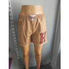 Kral H Baskılı Kahverengi Penye Şort