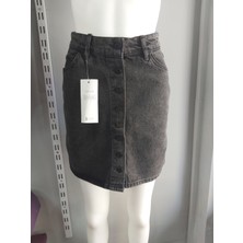 Kral Siyah Kar Yıkama Düğmeli Kot Etek