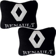 Tusba Market Renault Beyaz Nakışlı Siyah Polar Ortopedik Seyahat Boyun Yastık / 2'li
