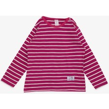 Breeze Kız Bebek Uzun Kollu Tişört Çizgili Patlı Kelebek Baskılı 9 Ay-3 Yaş, Fuşya