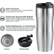 Thermohis Çift Katman Sızdırmaz Vakumlu 450ML Gümüş Gri Paslanmaz Çelik Küçük Termos Bardak Kahve Termosu