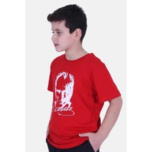 Atatürk Baskılı İmzalı Kırmızı Unisex Çocuk T-shırt 00256