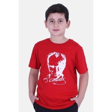 Atatürk Baskılı İmzalı Kırmızı Unisex Çocuk T-shırt 00256