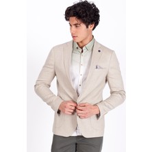 Ncs Erkek Bej Blazer Slim Fit Dar Kesim Çizgili Keten Karışımlı Ceket  4869