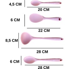 Multiamo Sert Uçlu Isıya Dayanıklı Yanmaz Yapışmaz Silikon Kaşık Seti 4 Parça 28cm/22cm/20cm Kaşık 28cm Kepçe