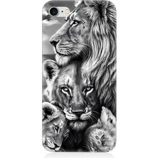 Karizma Tablo Apple iPhone 7 Uyumlu Silikon Kılıf Siyah Beyaz Aslan Ailesi