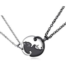 Tezzgelsin Unisex Ying Yang Kediler Cats Çiftli Sevgili Arkadaş Kolyesi Sevgili Kolyesi Arkadaşlık Kolyesi