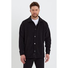 The Rule Erkek Siyah Oversize Fit Gömlek Yaka Tüylenme Yapmayan Kışlık Rahat Polar Gömlek RF0312