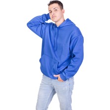 Blacston Oversize 3 Iplik Şardonlu Saks Mavisi Sweatshirt