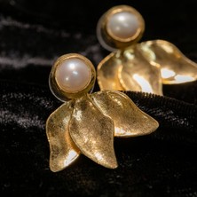 Flechazo Jewelry Yaprak Motifli Doğal Incili El Yapımı Küpe