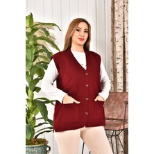 Restina Triko bayan triko yelek Bordo Renk Kolsuz Cepli Triko Anne Yeleği