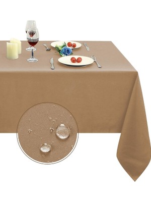 Zeren Home Sıvı Geçirmez Dertsiz Keten Masa Örtüsü Vizon