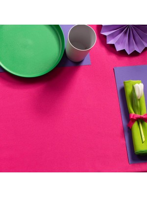 Zeren Home Sıvı Geçirmez Dertsiz Keten Masa Örtüsü Fuşya