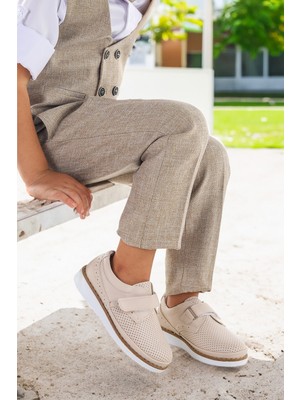 Kiko Kids Cilt Cırtlı Erkek Çocuk Günlük Ayakkabı Bej Suni Deri Düz Taban