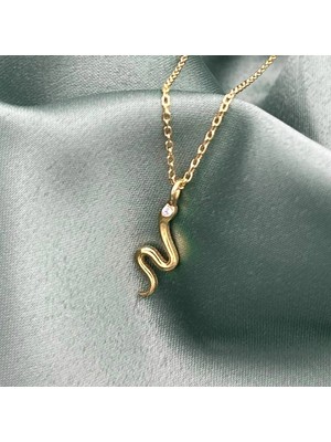 Jewel By Aila Taşlı Yılan Serpent Altın Kaplama Kadın Gümüş Kolye