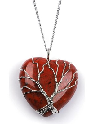 Asya Gems Red Jasper Doğal Taş Tel Sarmalı Kalp Kolye