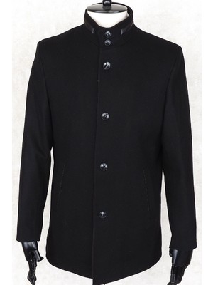 Jan Carlucci Kaşmir- Hakim Yaka- Dizüstü - Slimfit -Siyah Kaban