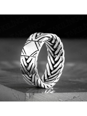 Takılingo 925 Ayar Gümüş Örgü Model Alyans Tasarımlı Sade Erkek Yüzük