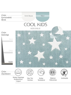 Cool Halı Cool Kids 12 Mavi Çocuk Odası Halısı Hav Toz Vermez Yumuşak Dokulu Bebek Odası Halısı