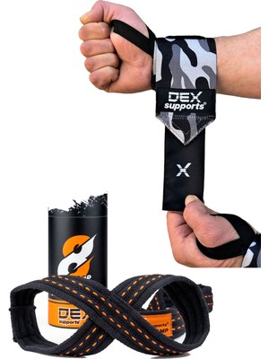 Dex Supports Wrist Wraps Kamuflaj  Fitness Bilek Bandajı, Strap ,halter Kayışı 8 Loop 2'li Set