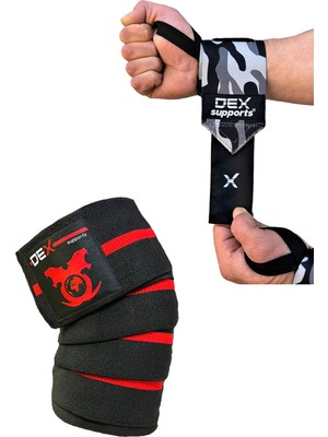 Dex Supports Ağırlık Diz Bandajı ( Knee Wraps ) ,spor Bileklik Wrist Wraps  Kamuflaj 2'li Set
