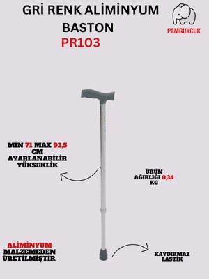 Pambukcuk Gri Renk Aliminyum Baston (Eloksallı) PR-103