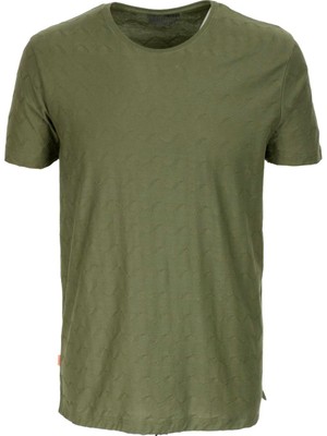 Ncs Erkek Haki Slim Fit Bisiklet Yaka Dokulu Kumaş %100 Pamuk T-Shirt Jeans 1135