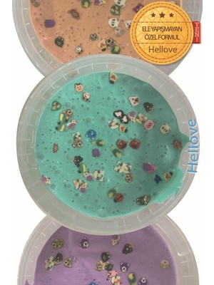 Hellove Hayvan Figürlü Slime Mor Turuncu Yeşil 3 Kutu Ele Yapışmayan Slaym Pofuduk Sılaym Oyun Jeli