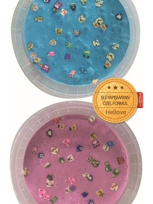 Hellove Slime Ele Yapışmayan Hayvan Figürlü Pembe Mavi Renk Slaym 2 Kutu Kaliteli
