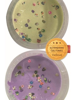 Hellove Slime Ele Yapışmayan Hayvan Figürlü Mor Sarı Renk Slaym 2 Kutu Kaliteli