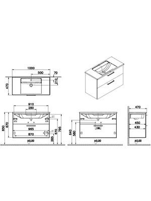 Vitra Root Flat 2 Çekmeceli Lavabo Dolabı 100 cm Mat Fırtına Gri 68308