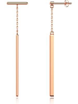 İndigo Takı Sallantılı Sade Çubuk Rose Gümüş Küpe