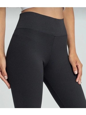 Miss Eftelya Life Kadın Siyah Yüksek Bel Içi Polarlı Şardonlu Fitilli Termal Tayt