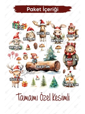 Msticker Karlı Orman Şeffaf Kış Konseptli Yeni Yıl Cam Duvar Sticker Seti, Sevimli Hayvanlar Yılbaşı Sticker