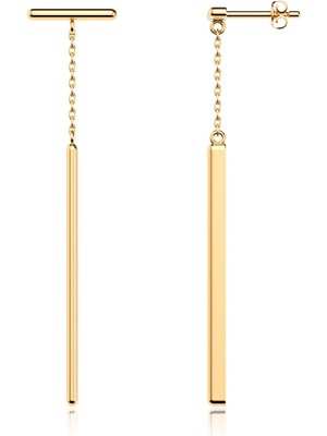 İndigo Takı Sallantılı Sade Çubuk Altın Kaplama Gümüş Küpe