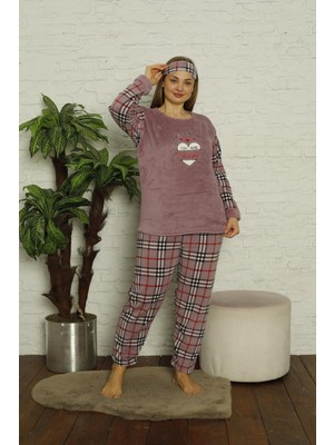 AKASYA Kadın Büyük Beden Ekose Desen Polar Pijama Takımı 2171