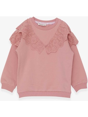 Breeze Kız Çocuk Sweatshirt Güpürlü 4-8 Yaş, Pudra