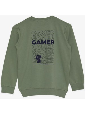 Breeze Girls & Boys Erkek Çocuk Sweatshirt Yazı Baskılı Armalı 8-14 Yaş, Haki Yeşil