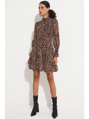 June Leopar Desenli Elbise