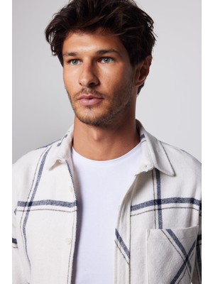 Tudors Erkek Slim Fit Dar Kesim Uzun Kollu Kareli Tek Cepli Kışlık Oduncu Gömlek